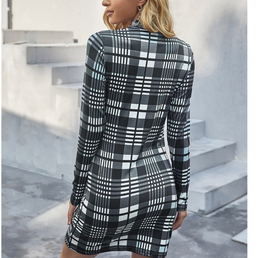 Dress Mock Neck Plaid pencil Large New! - Picture 3 of 5